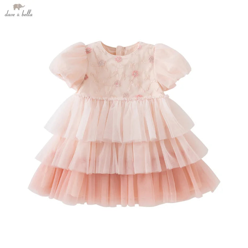 Girls Baby Princess Dress Summer Sweet Cute Bubble Sleeves Elegant Pink Mesh Layered Dress Party Outdoor DB2251649
