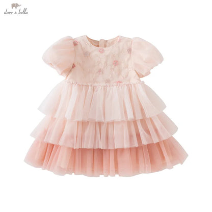 Girls Baby Princess Dress Summer Sweet Cute Bubble Sleeves Elegant Pink Mesh Layered Dress Party Outdoor DB2251649