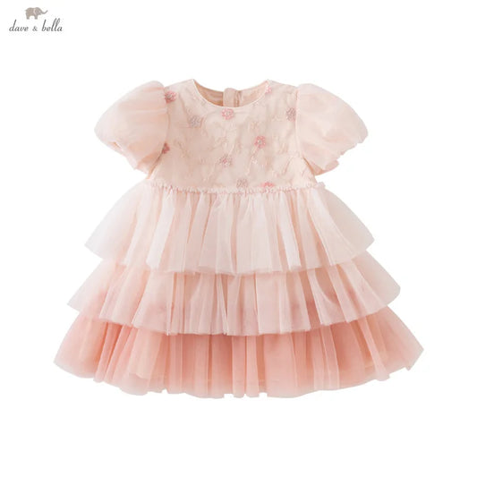 Girls Baby Princess Dress Summer Sweet Cute Bubble Sleeves Elegant Pink Mesh Layered Dress Party Outdoor DB2251649