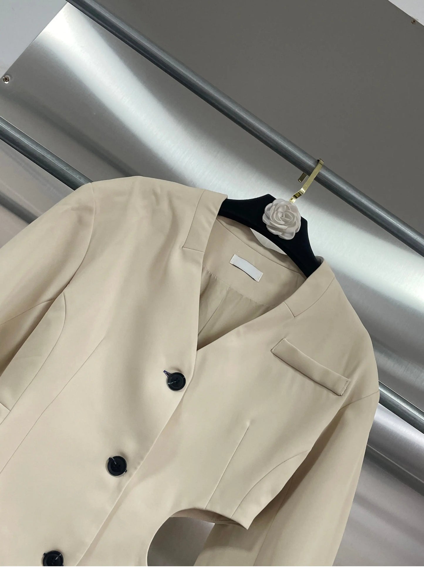 Chic Elegant & Hot Girl Style Apricot Blazer, Unique Asymmetrical Design with Cutout Detailing, Fashionable Suit Jacket