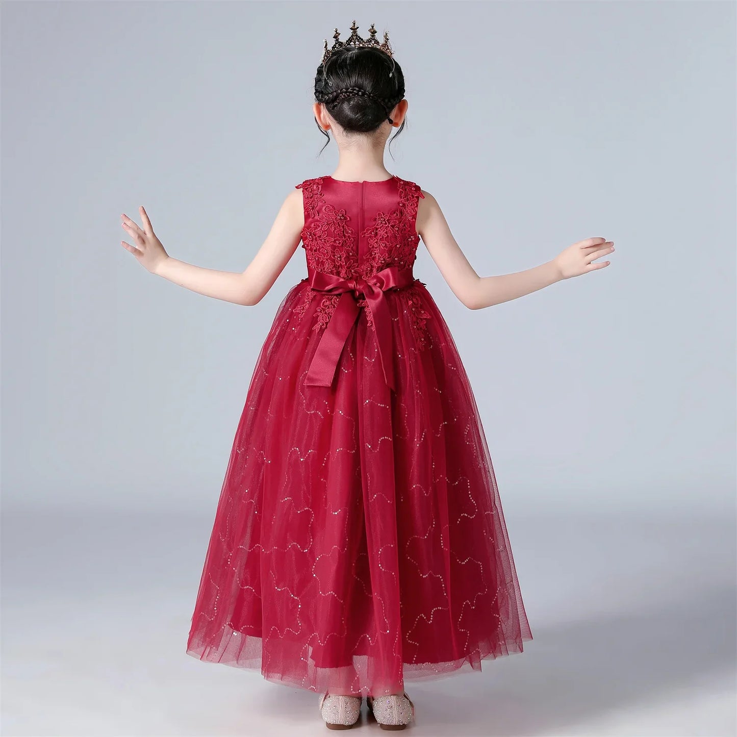 BX683 Kids Dresses For Girls Lace Dress Gown Princess Clothes Children Formal Evening Party Flower Girls Wedding Vestidois