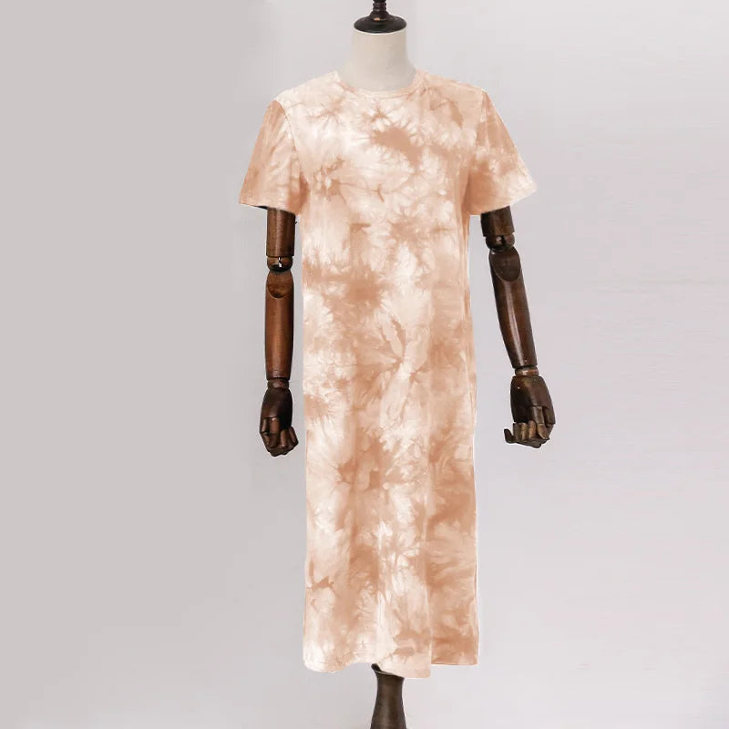 Original Casual 94% Cotton Summer Women's Dresses Solid Short Sleeve Spilt Long Midi Dress Fashion Sundress Female Clothing