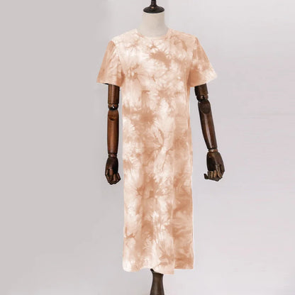 Original Casual 94% Cotton Summer Women's Dresses Solid Short Sleeve Spilt Long Midi Dress Fashion Sundress Female Clothing