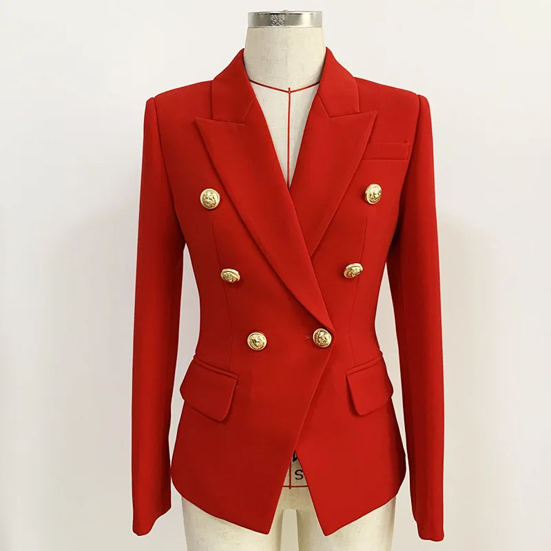 Pink Blazer Women TOP QUALITY Coat 2025 White Slim Blazer Jacket Female Double Breasted Metal Lion Buttons Women Blazers Tops