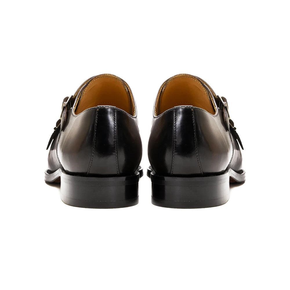 Luxury Genuine Leather Double Buckle Monk Strap Formal Shoes for Men Classic Cap Toe Business Office Wedding Dress Shoes