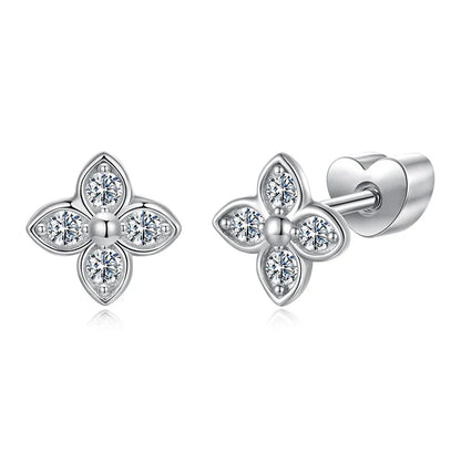 925 Sterling Silver Four-leaf Clover Moissanite Earrings for Women Girl, Dainty Cute Hypoallergenic Jewelry Birthday Gift