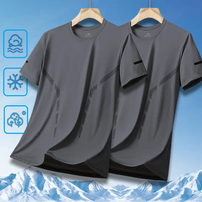 Ice Silk Men's T-Shirt Quick Dry Thin Short Sleeve Breathable Half Sleeve Large Size Casual Sporty Trendy round Neck Short Sl...
