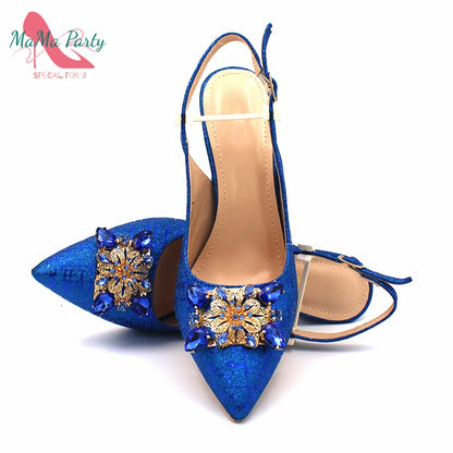 Color Italian Classics Design African Women Shoes and Bag Set High Quality with Shinning Crystal for Wedding Party