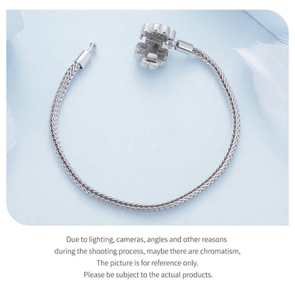 925 Sterling Silver Four-Leaf Clover Snake Basic Bracelet Pave Setting CZ for Women Beads and Charms DIY Fine Jewelry