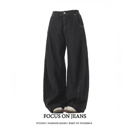 American Retro Deconstructed Bla Knife  Jeans Women's Loose Silhouette Wide Leg Floor Length Trousers Casual High Waist...