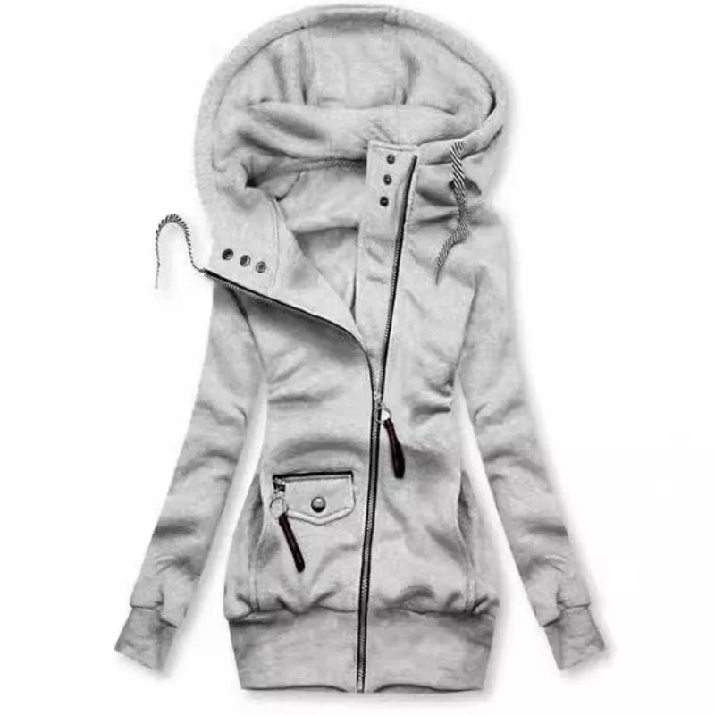 Drawstring Ladies Hooded Outerwear Sweatshirt Fashion Long Sleeve Zip-up Women Versatile Tops Coat Jacket for Spring Autumn