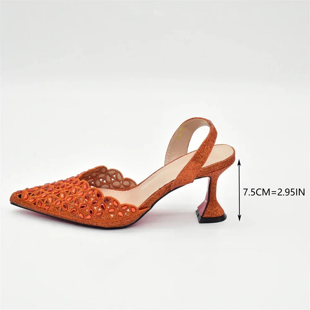Latest Orange Designer Shoe and Bag Sets From Italy Shoe Woman Summer 2025 Wedding Fashion Party Shoes and Bag Match for Women