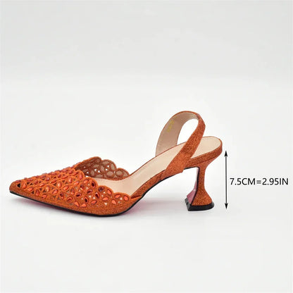 Latest Orange Designer Shoe and Bag Sets From Italy Shoe Woman Summer 2025 Wedding Fashion Party Shoes and Bag Match for Women