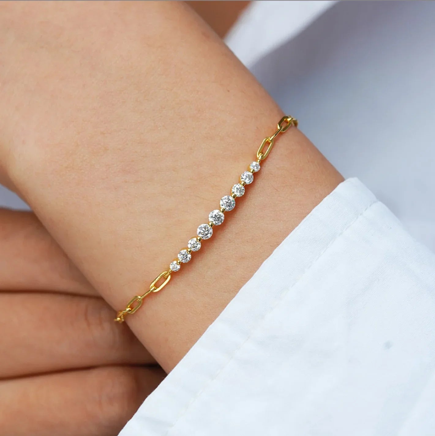 Full Moissanite Bracelets for Women Adjustable Chain 925 Sterling Silver Plated 18K Gold Dainty Bracelet GRA Certified