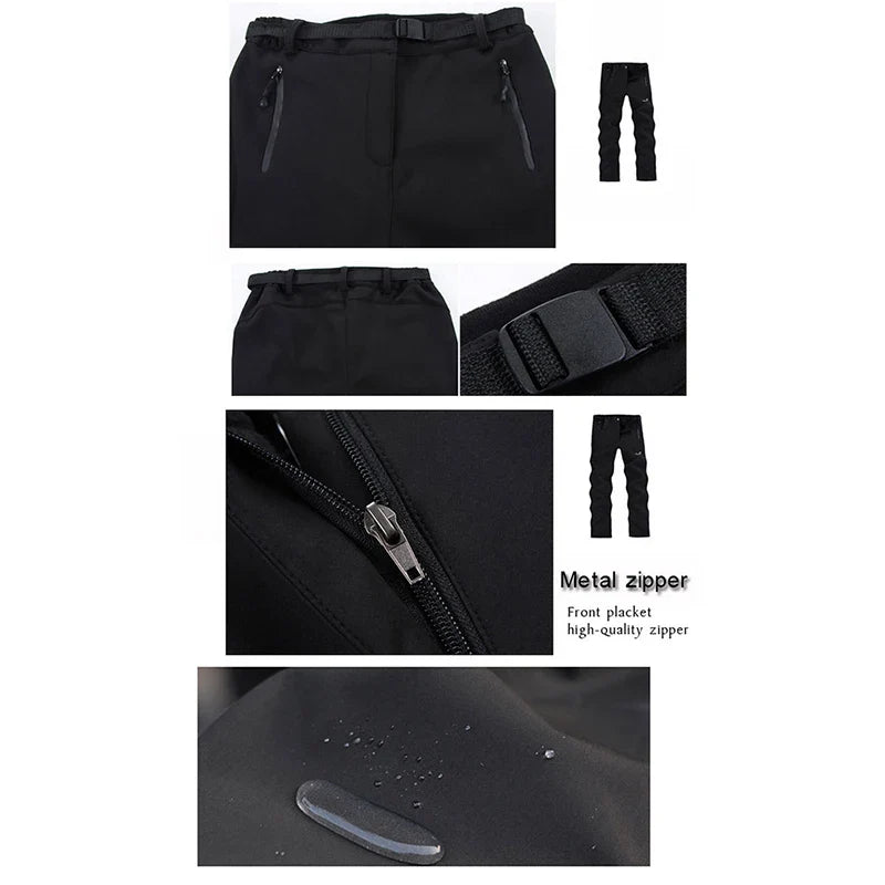 Women Winter Ski Trekking Pants Hiking Snow Autumn Outdoor Soft Shell Thick Cloth Keep Warm Windproof Warm Camping Trousers