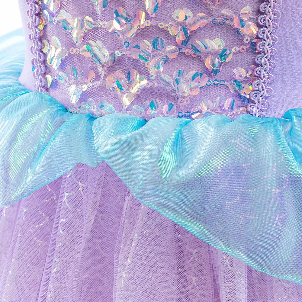 Little Mermaid Ariel Princess Costumes Young Girls Purple Dress Kids Cosplay Carnival Gown Birthday Tutu Dresses Summer New Wear