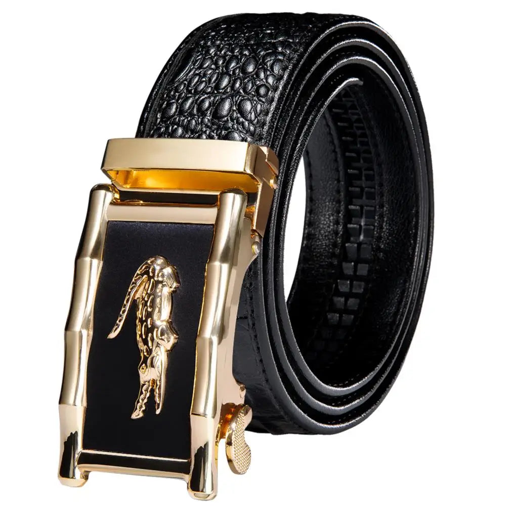 Crocodile Designer Luxury Genuine Leather Belts for Men Casual Jeans Belt Strap Gold Automatic Buckle Black Belt PD-2036