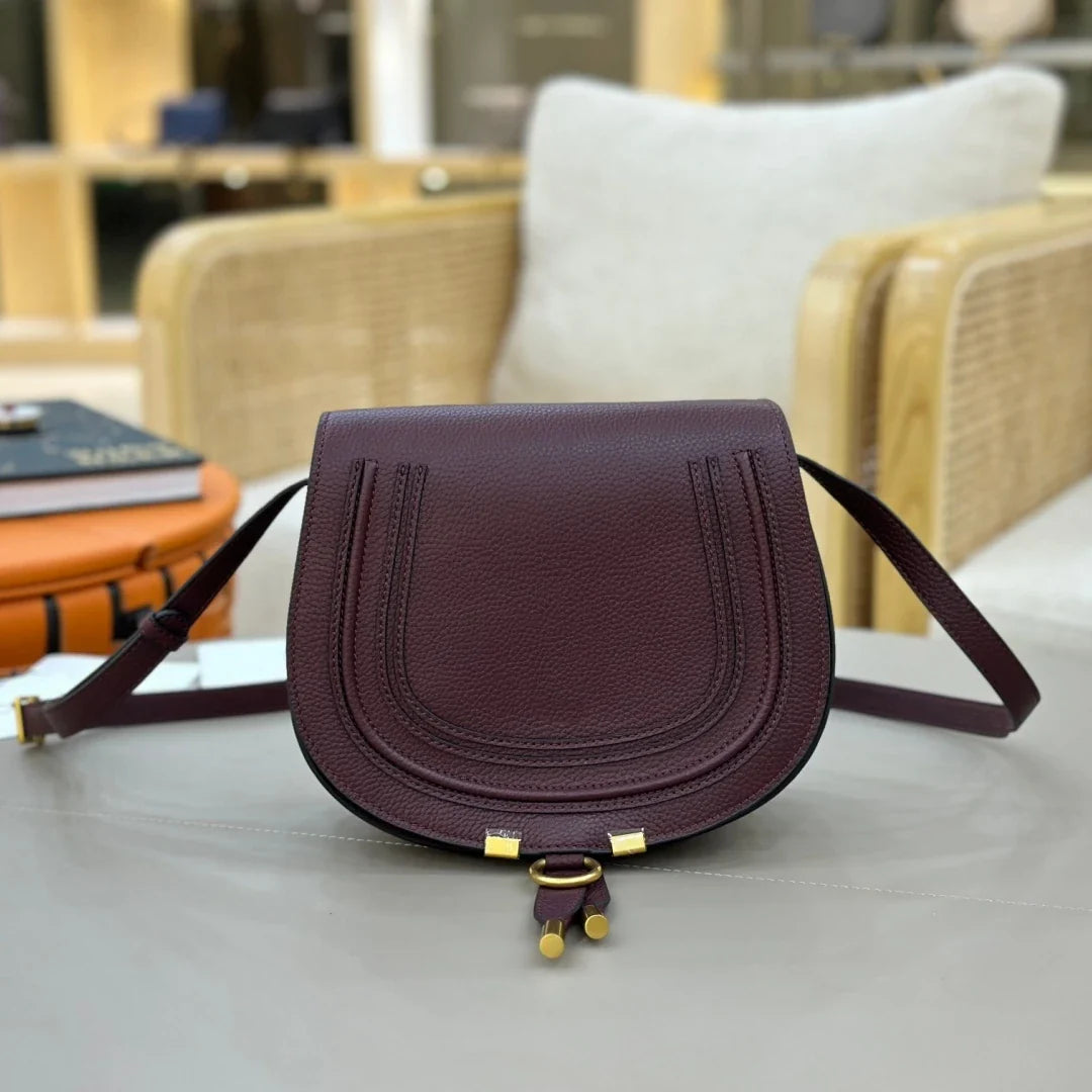 Classic Genuine Leather Saddle Crossbody Bag Vintage Fringe Shoulder Purse For Women Classic U-Shape Stitched Handbag