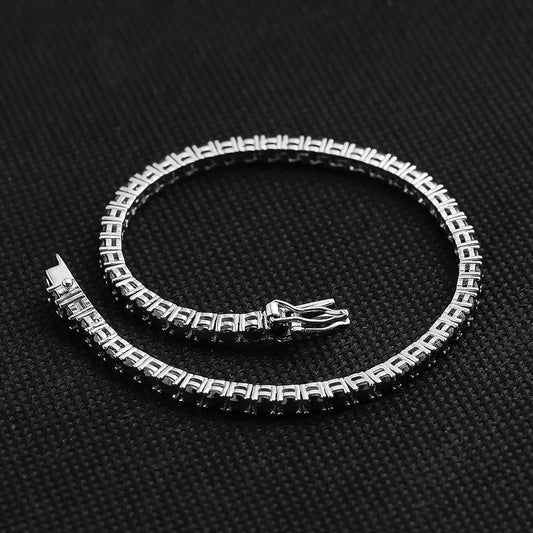 Bracelet Tennis Moissanite Noire Plaqué Argent Sterling 925 Or Blanc 18 carats pour Femme Homme Bijoux de Fête Hip Hop