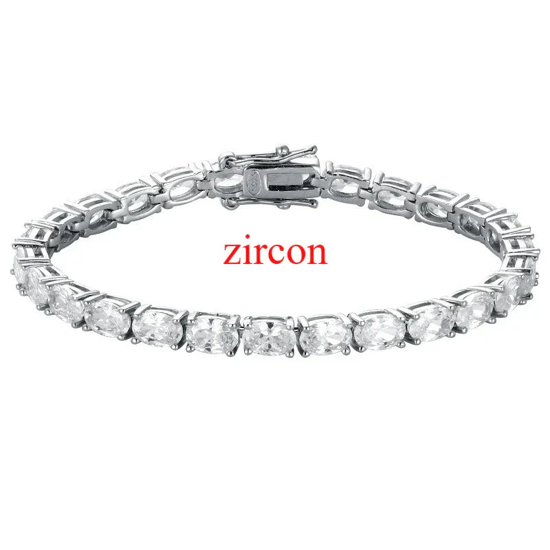 0.3-1.5CT Oval Cut Moissanite Hip-hop Tennis Bracelets for Women Men Lab Diamond Wedding Party 100% S925 Silver Chain