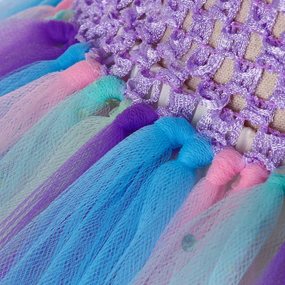 1-12Y Cute Mermaid Tutu Dress with Coral Starfish Appliques Off Shoulder Fancy Princess Frock Toddler Birthday Party Puffy Gown