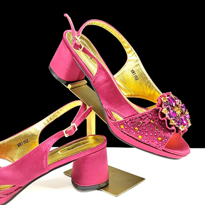 Open Toe Women Heels for 2024 Elegant Party Olive Color Diamond Pumps Italian Shoes and Bags Matching Set
