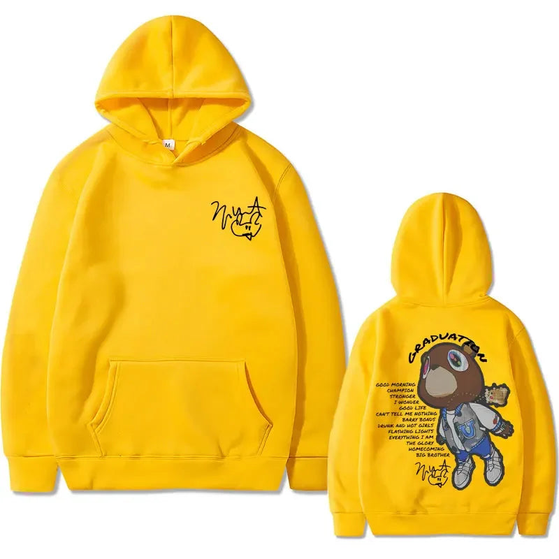 Rapper Kanye West Graduation Graphics Hoodies Male Black Clothes Cool Gothic Streetwear Men Hip Hop Fashion Oversized Sweatshirt
