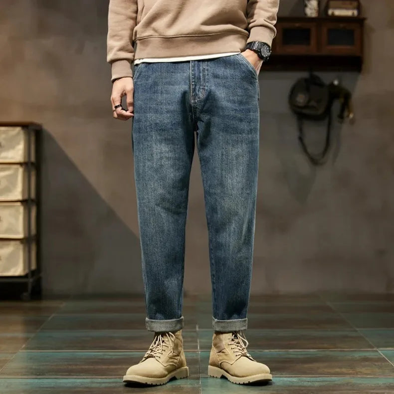 2025 Autumn and Winter New Loose and Versatile Harem Pants Retro Simple Fashion Solid Color Comfortable Versatile Jeans for Men