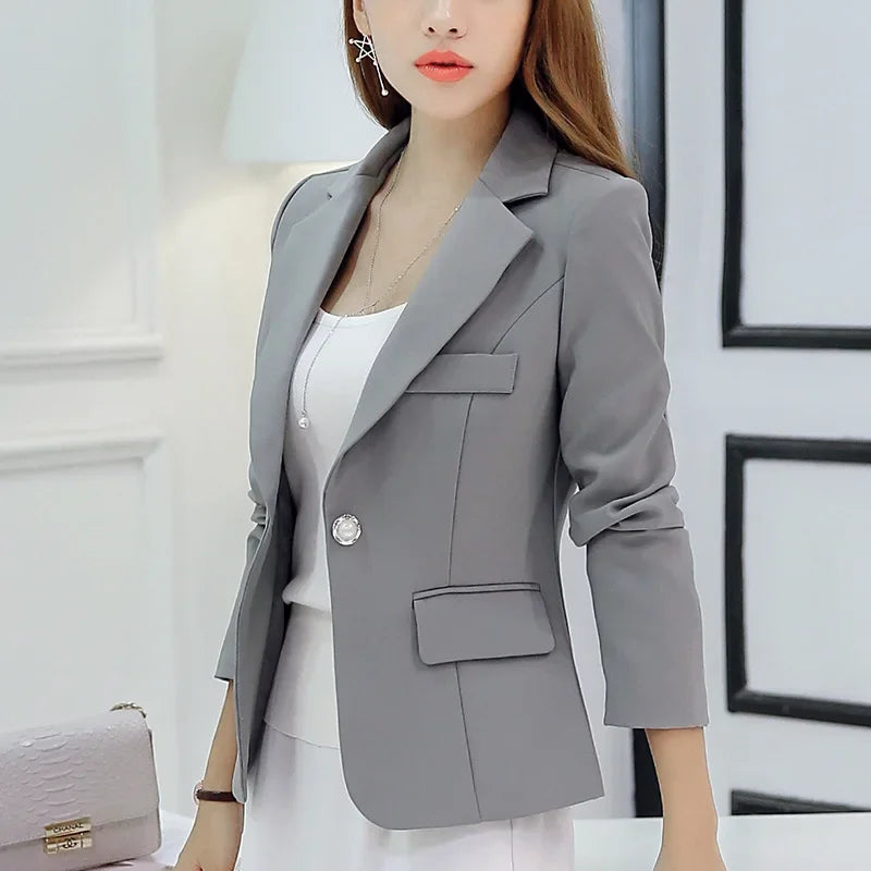 Women Korea Blazer 2025 Formal Slim Black Blazers Office Lady Work Suit Pockets Jackets Coat Female Casual Short Blazer Femme