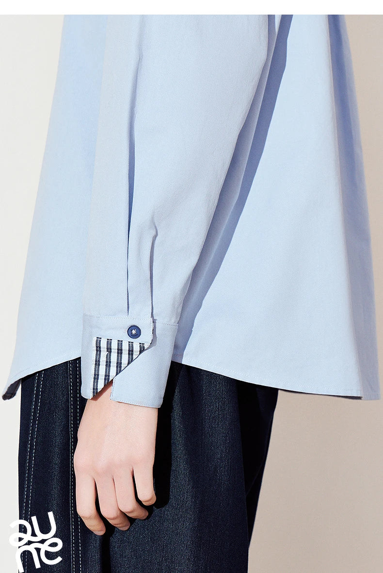 Women Striped shirt, spring 2025 new cavalry diagonal collar spliced pure cotton shirt