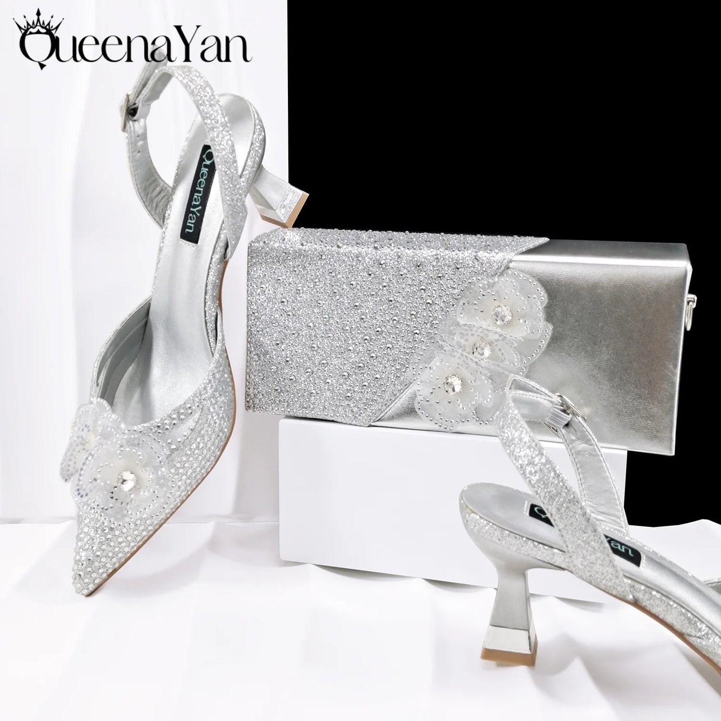 Elegant African-Inspired Evening Shoes and Handmade Clutch Set Pointed Toe High-Heel Women's Footwear and Matching Bag