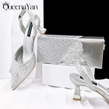 Elegant African-Inspired Evening Shoes and Handmade Clutch Set Pointed Toe High-Heel Women's Footwear and Matching Bag