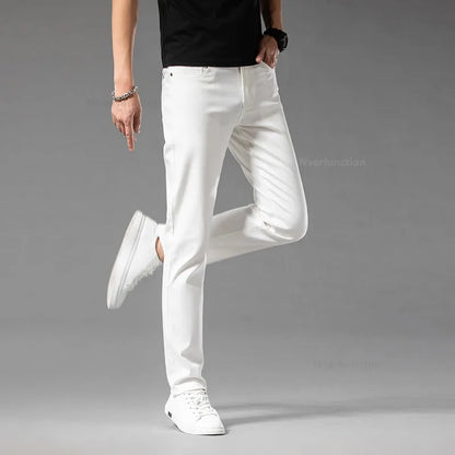 Luxury Men's White Slim Jeans Spring Summer New 98% Cotton Stretch Fashion Casual Male Clothes Straight Denim Trousers
