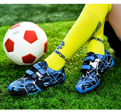 Kids Soccer Shoes Outdoor Non-Slip Football Sports Shoes Boy Training Shoes Child HOOK&LOOP Lightweight Children's Soccer Cleats