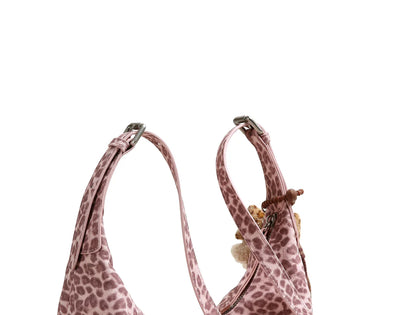 y2k leopard Print Shoulder Bag, Cute Puppy Pendant, Large Capacity Hobo Bag for Women's Casual Commute 3-Way Carry