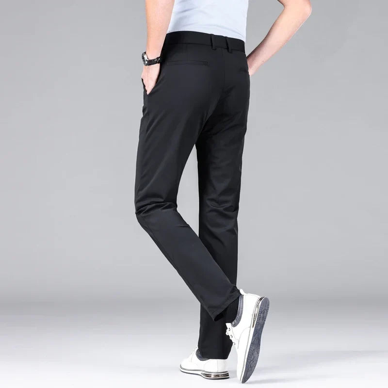 New Summer Men's Ice Silk High Stretch Business Suit Pants Male Army Green Blue Elastic Formal Office Straight Formal Trousers
