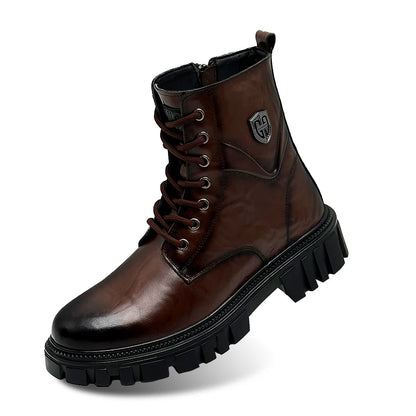 Genuine leather men's boots High top style autumn and winter Classic Black Brown Outdoor quality adult Thick soled shoes New