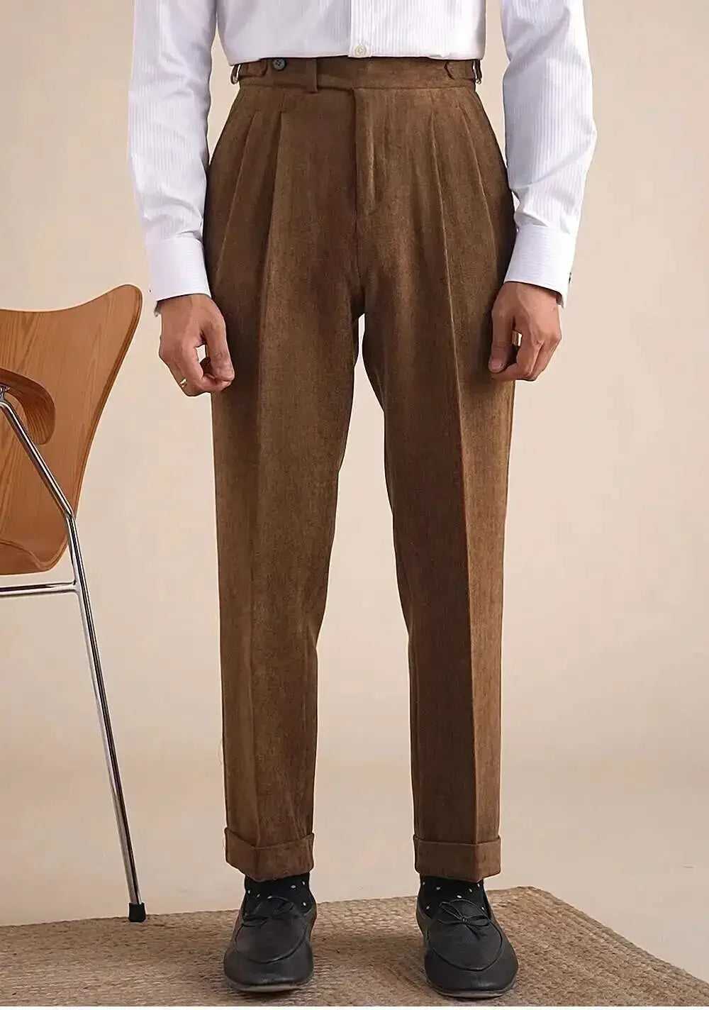 Men Dress Pant Fall Straight Tube Casual Pant Social Trousers Office Double Pleated High Waisted Trousers Men Formal Pant
