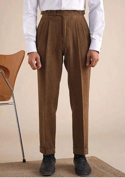 Men Dress Pant Fall Straight Tube Casual Pant Social Trousers Office Double Pleated High Waisted Trousers Men Formal Pant