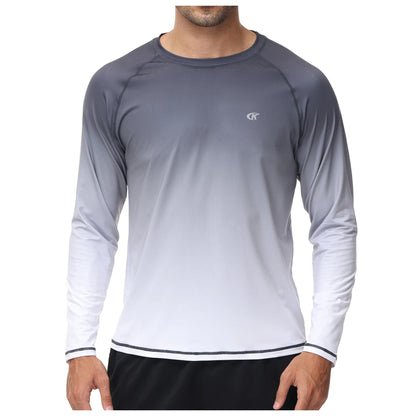 Summer Men's Long Sleeve T-Shirt UPF 50+ Rash Guard Gradient Shirt for Sport Fishing Hiking Workout Outdoor Pullover Shirt