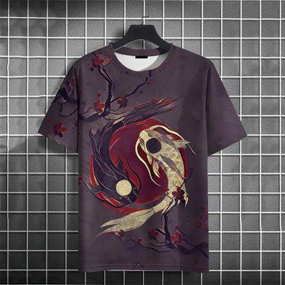 Crane Waves Pattern T-Shirt For Men Chinese Koi Fish 3D Print Tees Summer Casual Loose Short Sleeve O-Neck Tops Unisex T Shirts