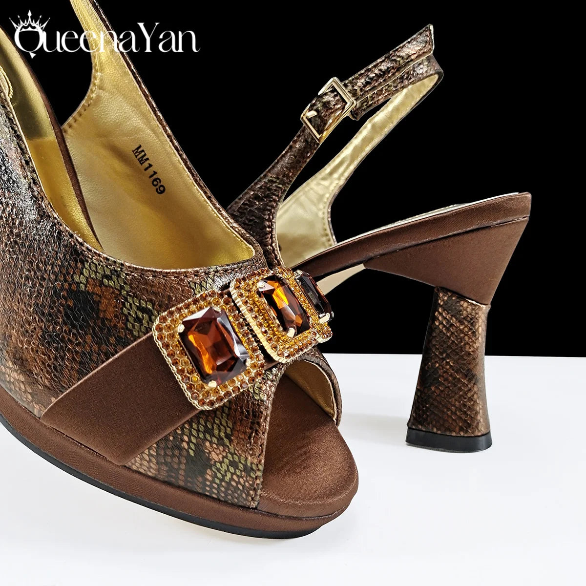 New Luxurious Italian Women's Party Shoes&Bag Set Elegant Golden Rhinestone  Sandals with Peep Toe High Heels Wedding