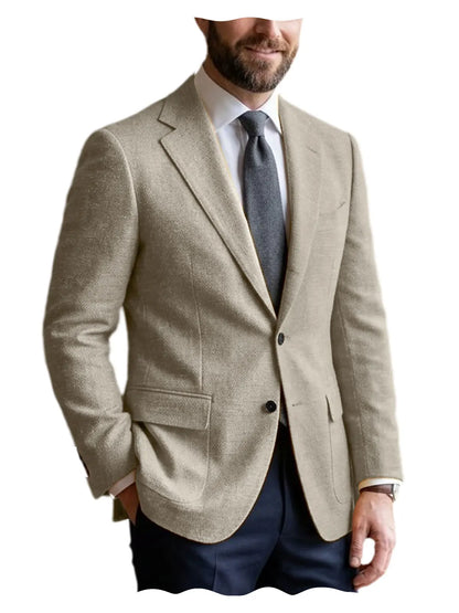 Men's Linen Blazer Notched Lapel 2 Button Slim Fit Suit Jacket Lightweight Breathable Men Business Wedding Party for Spring