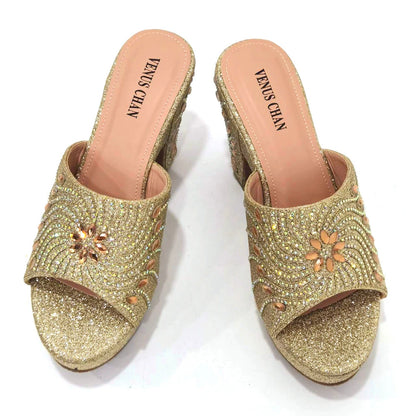 Women's Shoes High Heels Sexy Ladies Party Wedding Pattern Embroidery Mules Shoes and Bags Set for Italian 2023