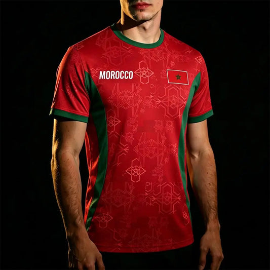 2026 Morocco Flag Print Jersey Men's Quick-Drying Breathable Sports T-Shirt Unisex Personalized Name And Number Soccer Tees