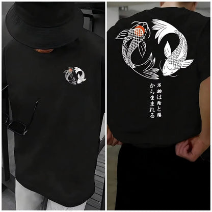 Koi Harajuku Japanese Pattern 100% Pure Cotton Men's T-shirt Summer Daily Outdoor Sports Street Casual Comfortable Short-sleeved