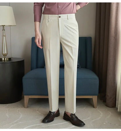 2026 Spring Summer Men's Pants Fashion Solid Color Suit Trousers Male High Waist Slim Fit Pants Men Business Casual Formal Pant