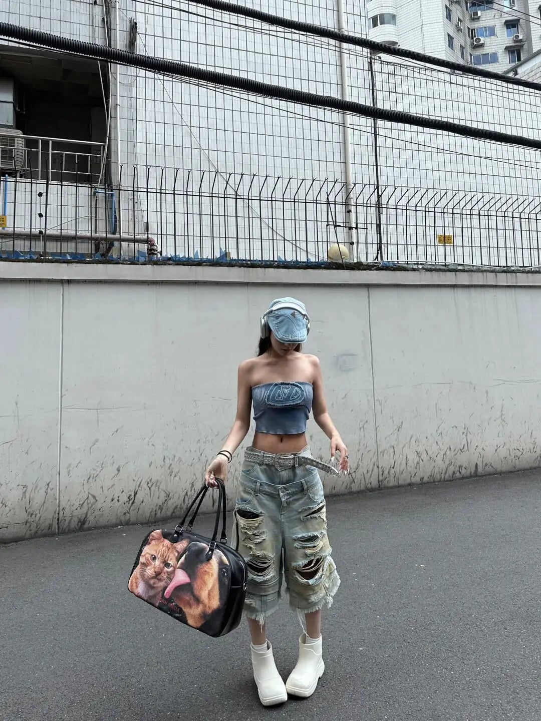 Women Y2k Ripped Jeans Harajuku Wasteland Style Baggy Denim Trouser Vintage Boyfriend Oversize Jean Pants Japanese 2000s Clothes