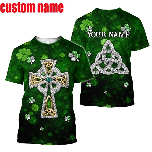 2023 Summer New Printed Irish Celtic Men's and Women's T-shirt, Custom Name Short Sleeve Unisex Shirt, Harajuku Large Casual Sty
