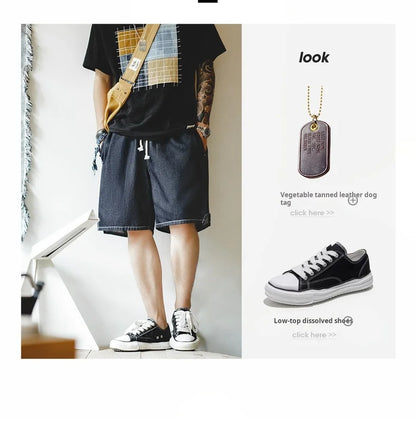 Vintage Cool-Touch Denim Shorts Men's Summer Lightweight Straight Leg Elastic Waist Jeans Shorts Breathable Casual Bottom